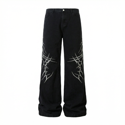 Y2K Dark Web Embroidered Jeans