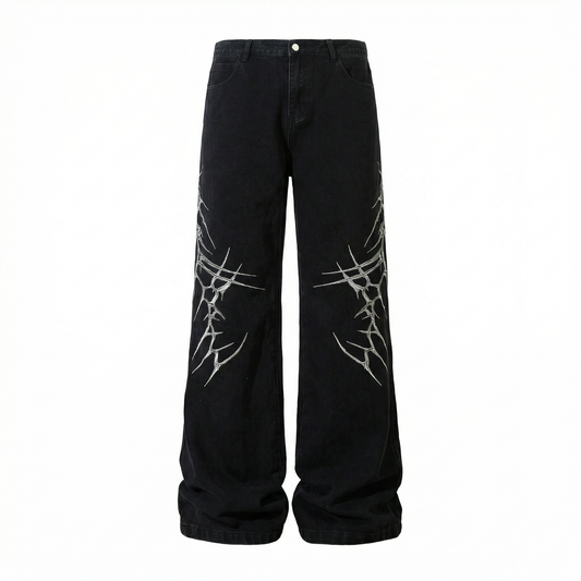 Y2K Dark Web Embroidered Jeans