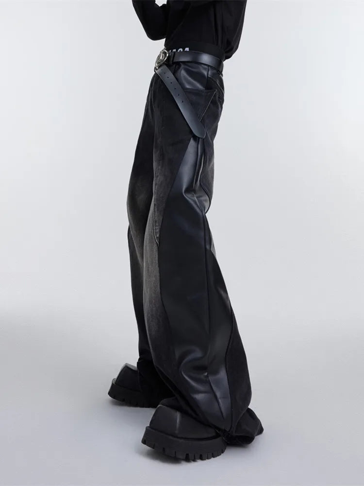 Leather Vamp Flared Jeans
