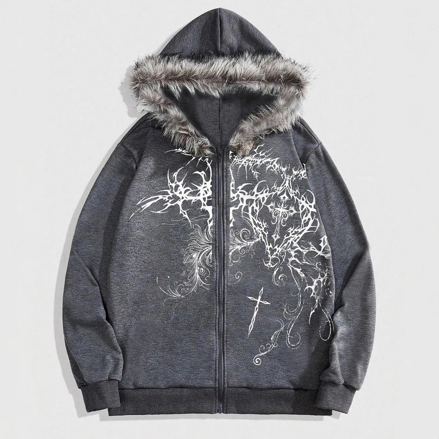 Y2K Cross Fur afflicted Zip Up