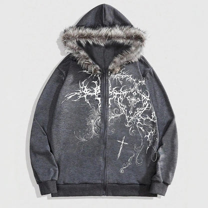 Y2K Cross Fur afflicted Zip Up