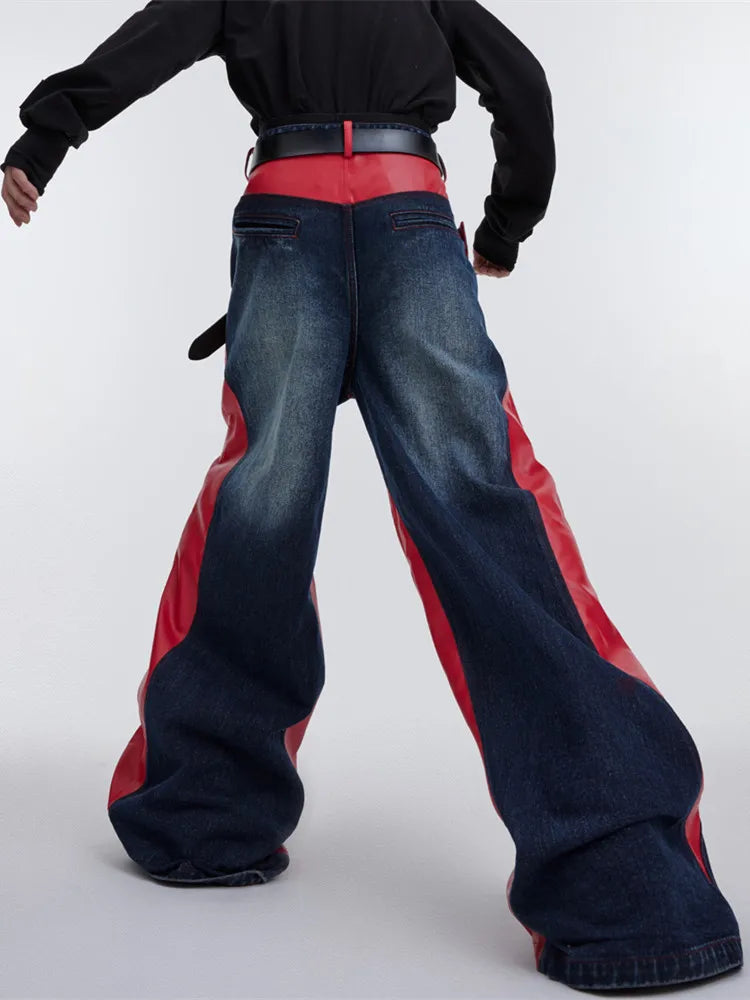 Leather Vamp Flared Jeans