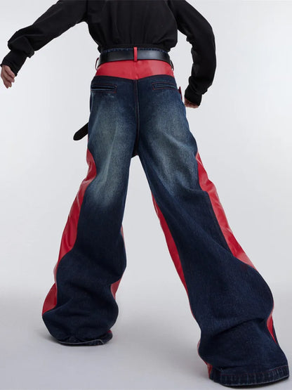 Leather Vamp Flared Jeans