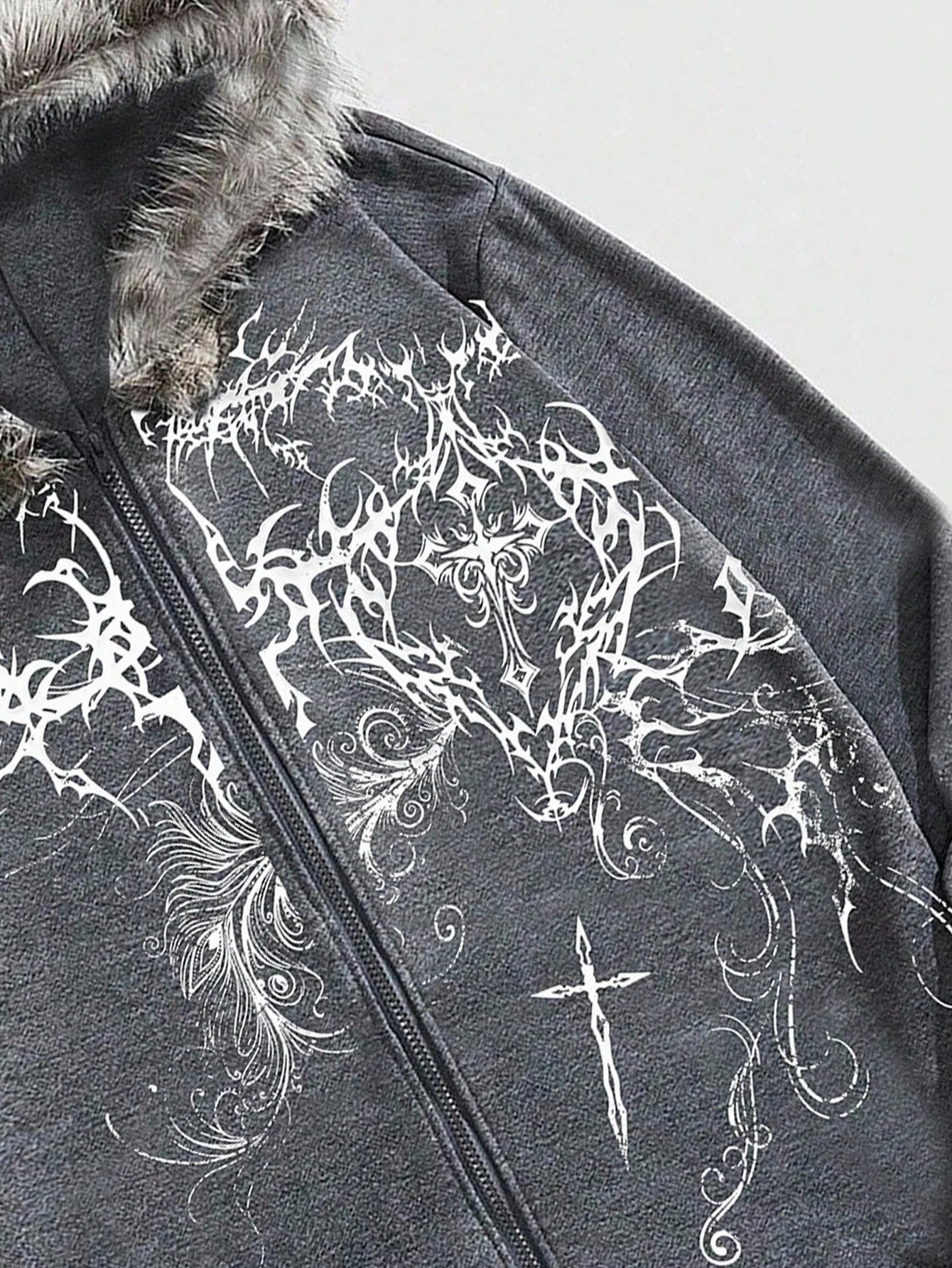 Y2K Cross Fur afflicted Zip Up