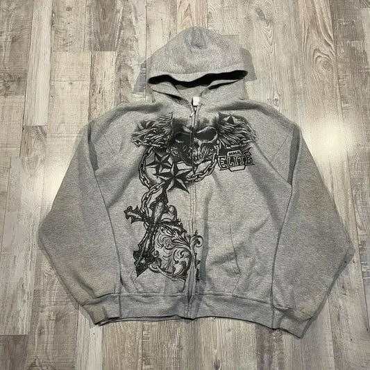 Gothic Skull Y2K Zip-Up