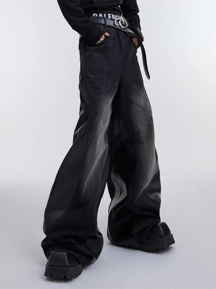 Leather Vamp Flared Jeans