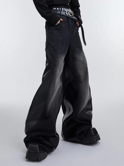 Leather Vamp Flared Jeans