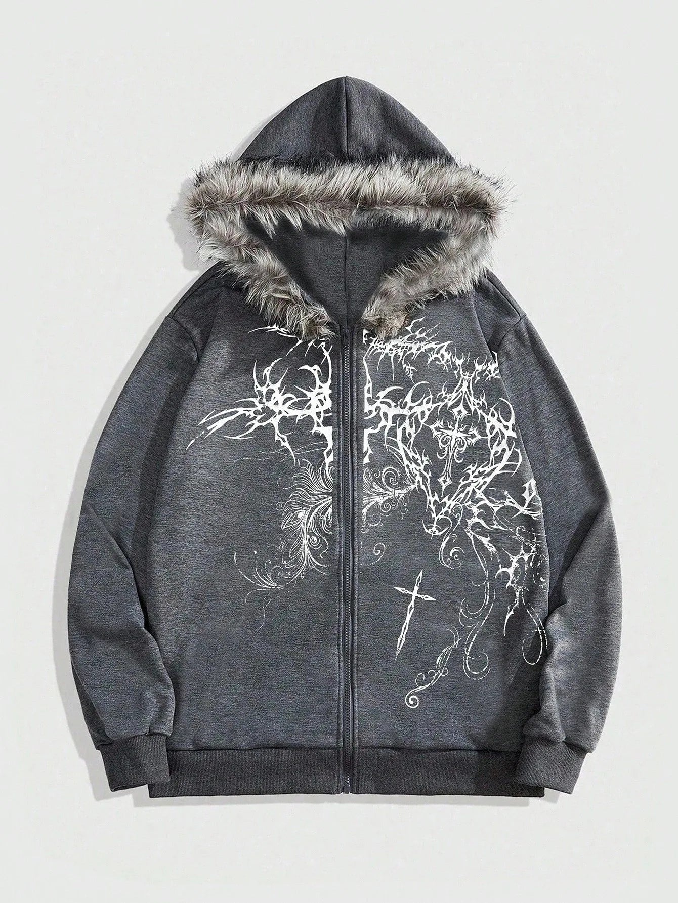 Y2K Cross Fur afflicted Zip Up