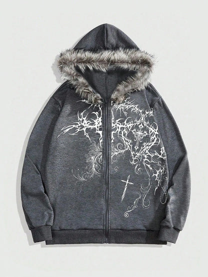 Y2K Cross Fur afflicted Zip Up