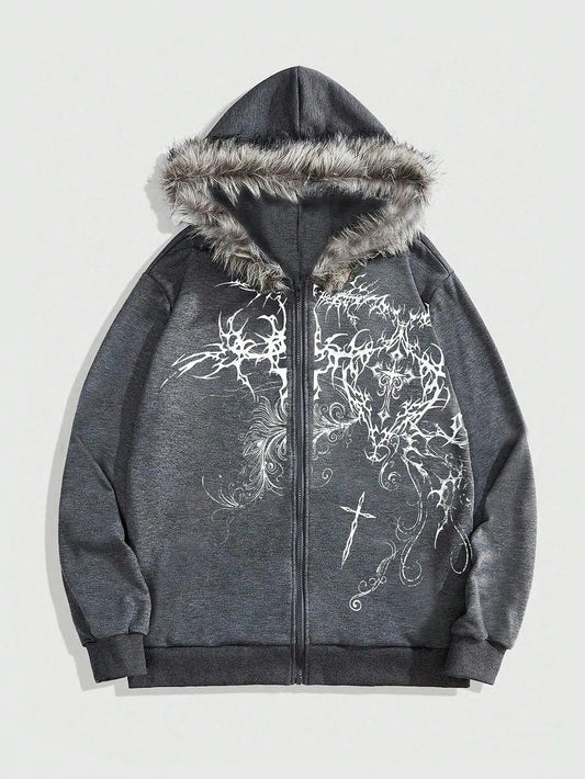 Y2K Cross Fur afflicted Zip Up