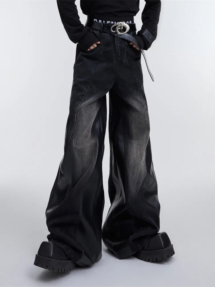 Leather Vamp Flared Jeans