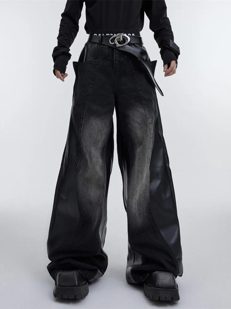 Leather Vamp Flared Jeans