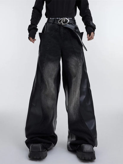 Leather Vamp Flared Jeans