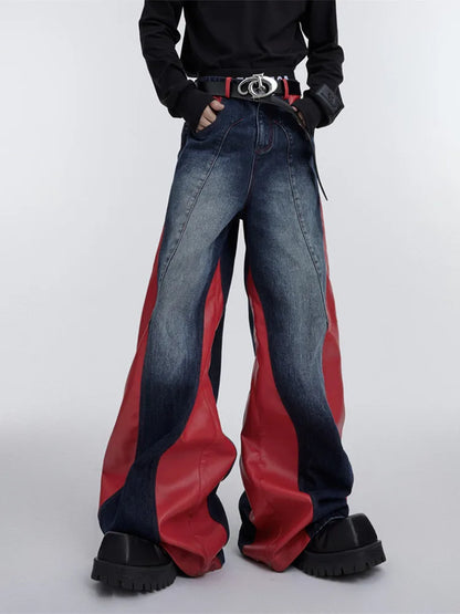 Leather Vamp Flared Jeans