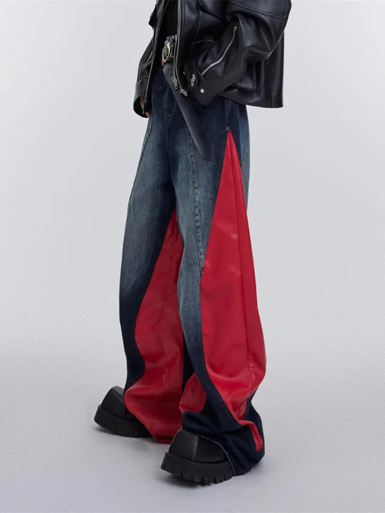 Leather Vamp Flared Jeans