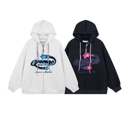Y2K Embroidered Zip Hoodie