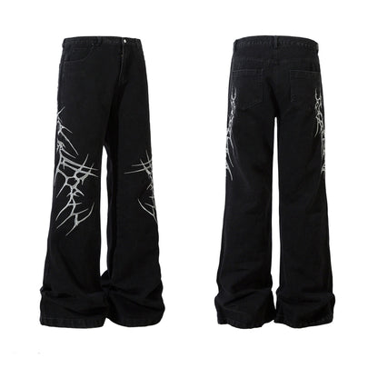 Y2K Dark Web Embroidered Jeans
